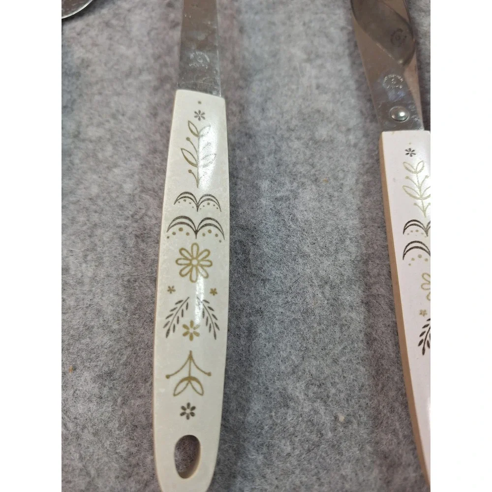 Vintage Ekco Flint Kitchen Utensil Set 6pc Stainless Steel Floral Handles USA